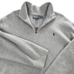 Polo Ralph Lauren Mens XXL Heather Grey 100% Cotton Quarter Zip Pullover Sweater